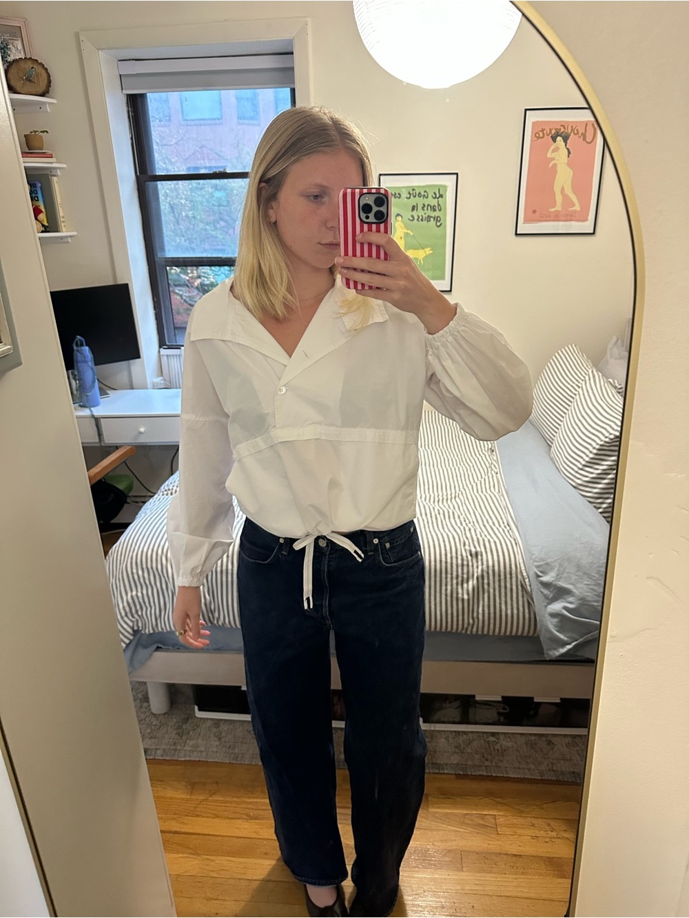 Stateside White Drawstring Popover Blouse